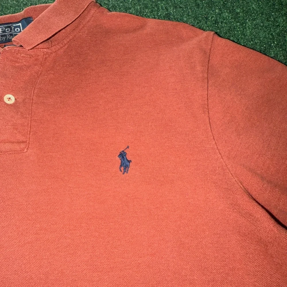 Polo Ralph Lauren Orange Polo Shirt Men's Size XL Custom Fit Blue Horse